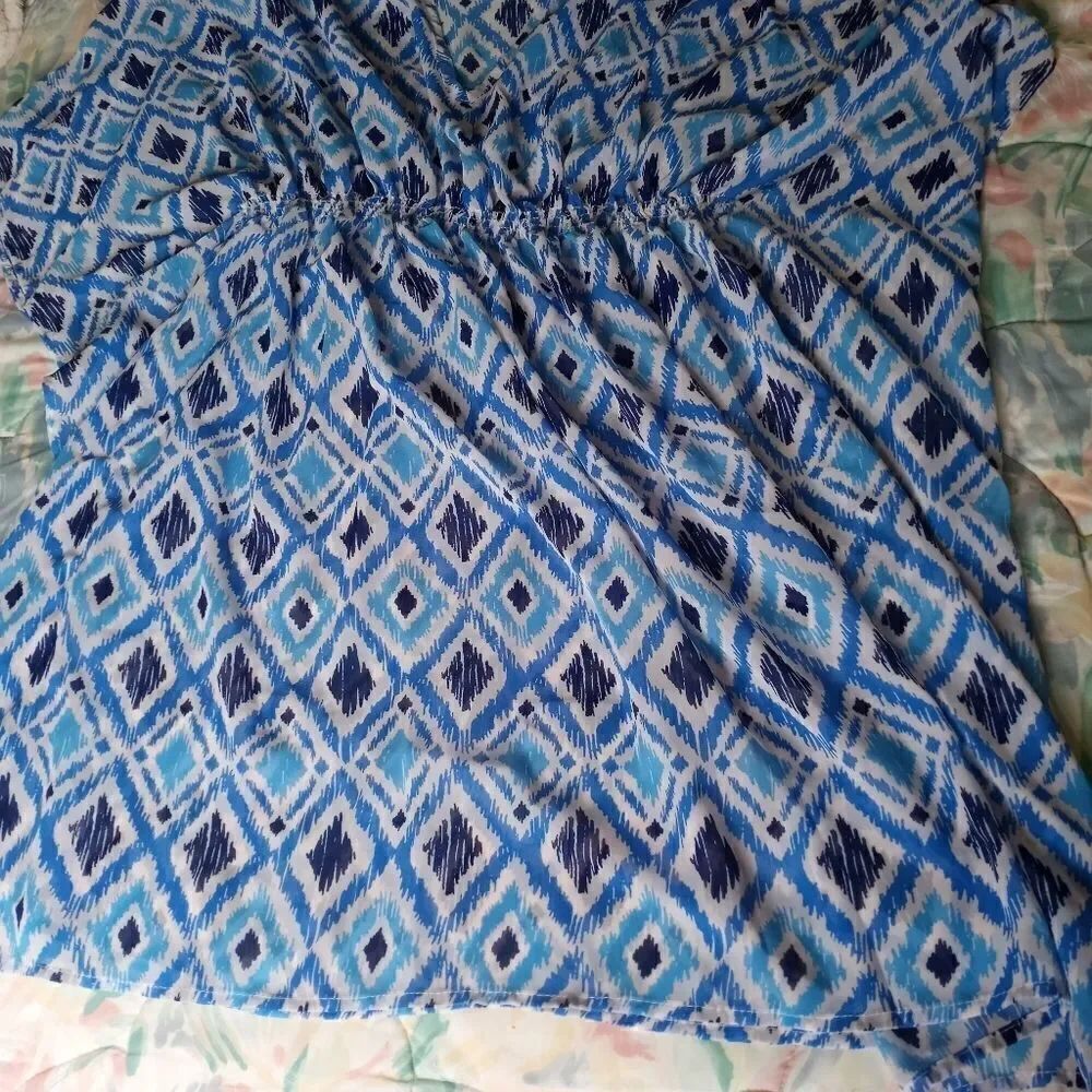 Blue Star One Size Blue White Cover Up Kimono Beach Dress